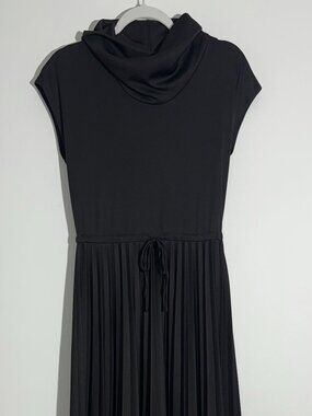 Vintage 70s 80s Melissa Lane Black Cowl Mock Neck Pleated Maxi Dress Size 12